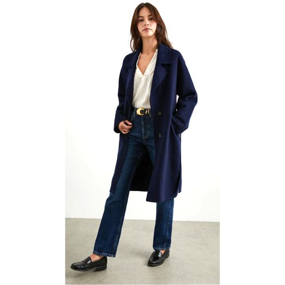 NWOT Rails Womens Marta Navy Trench Midi Work Wear Wool Coat M
